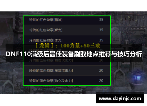 DNF110满级后最佳装备刷取地点推荐与技巧分析